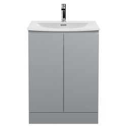 Urban 600mm Freestanding 2 Door Vanity Unit & Curved Ceramic Basin - Urban Satin Grey