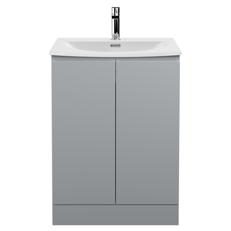 Urban 600mm Freestanding 2 Door Vanity Unit & Curved Ceramic Basin - Urban Satin Grey Urban 600mm Freestanding 2 Door Vanity Unit & Curved Ceramic Basin - Urban Satin Grey