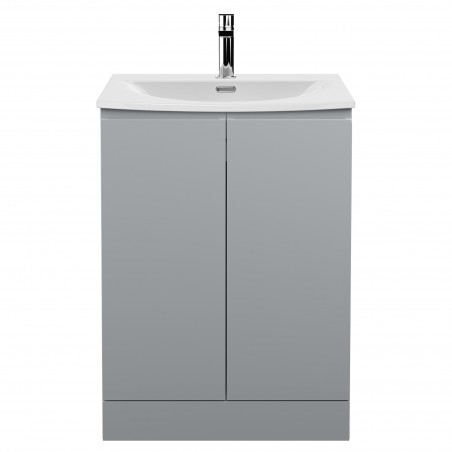 Urban 600mm Freestanding 2 Door Vanity Unit & Curved Ceramic Basin - Urban Satin Grey