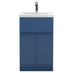 Urban 500mm Freestanding 2 Door & Drawer Vanity Unit & Mid-Edge Ceramic Basin - Satin Blue