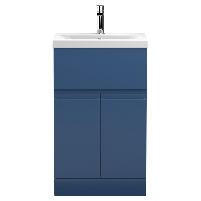 Urban 500mm Freestanding 2 Door & Drawer Vanity Unit & Mid-Edge Ceramic Basin - Satin Blue Urban 500mm Freestanding 2 Door & Drawer Vanity Unit & Mid-Edge Ceramic Basin - Satin Blue