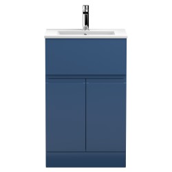 Urban 500mm Freestanding 2 Door & Drawer Vanity Unit & Minimalist Ceramic Basin - Satin Blue