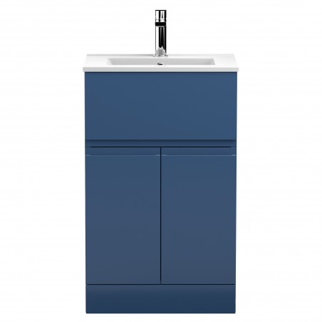 Urban 500mm Freestanding 2 Door & Drawer Vanity Unit & Minimalist Ceramic Basin - Satin Blue