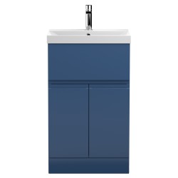 Urban 500mm Freestanding 2 Door & Drawer Vanity Unit & Thin-Edge Ceramic Basin - Satin Blue