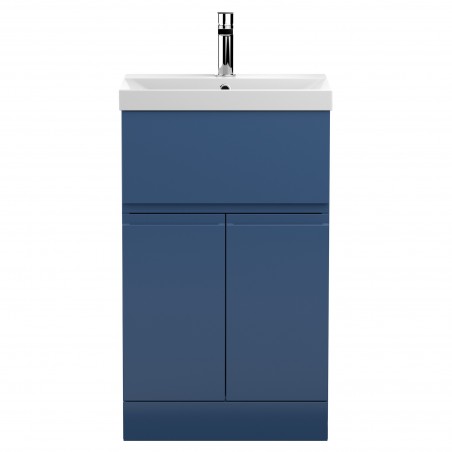 Urban 500mm Freestanding 2 Door & Drawer Vanity Unit & Thin-Edge Ceramic Basin - Satin Blue