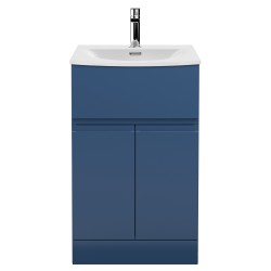 Urban 500mm Freestanding 2 Door & Drawer Vanity Unit & Curved Ceramic Basin - Satin Blue