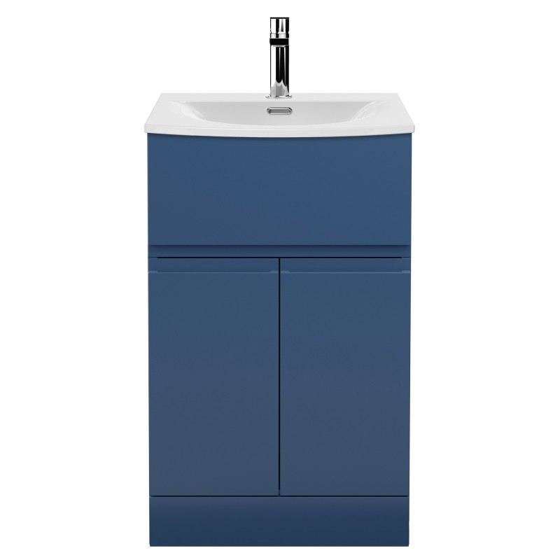 Urban 500mm Freestanding 2 Door & Drawer Vanity Unit & Curved Ceramic Basin - Satin Blue Urban 500mm Freestanding 2 Door & Drawer Vanity Unit & Curved Ceramic Basin - Satin Blue
