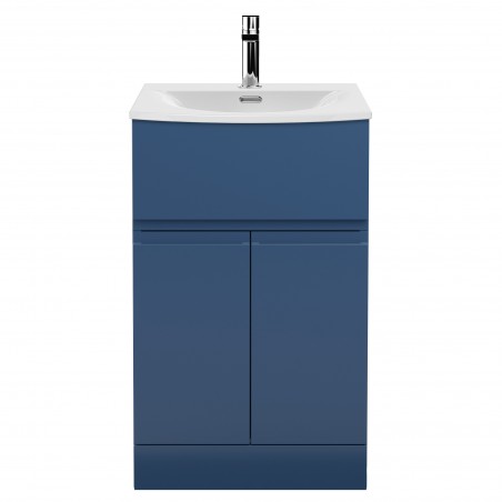 Urban 500mm Freestanding 2 Door & Drawer Vanity Unit & Curved Ceramic Basin - Satin Blue