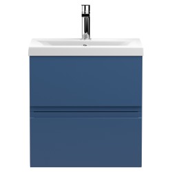 Urban 500mm Wall Hung 2 Drawer Vanity Unit & Mid-Edge Ceramic Basin - Satin Blue