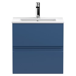 Urban 500mm Wall Hung 2 Drawer Vanity Unit & Minimalist Ceramic Basin - Satin Blue
