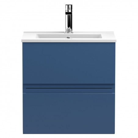 Urban 500mm Wall Hung 2 Drawer Vanity Unit & Minimalist Ceramic Basin - Satin Blue