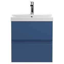 Urban 500mm Wall Hung 2 Drawer Vanity Unit & Thin-Edge Ceramic Basin - Satin Blue
