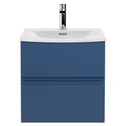 Urban 500mm Wall Hung 2 Drawer Vanity Unit & Curved Ceramic Basin - Satin Blue