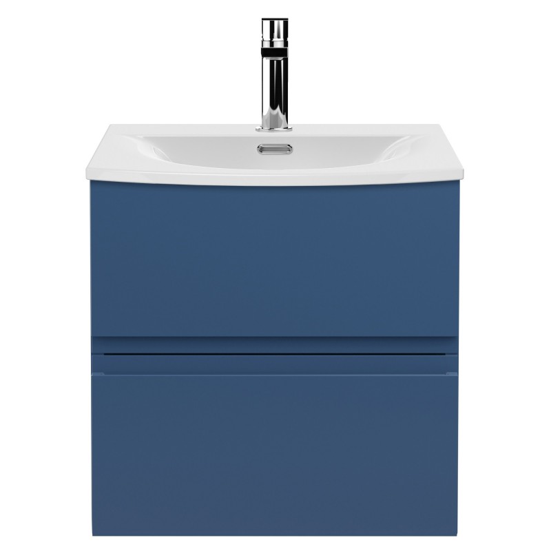 Urban 500mm Wall Hung 2 Drawer Vanity Unit & Curved Ceramic Basin - Satin Blue Urban 500mm Wall Hung 2 Drawer Vanity Unit & Curved Ceramic Basin - Satin Blue