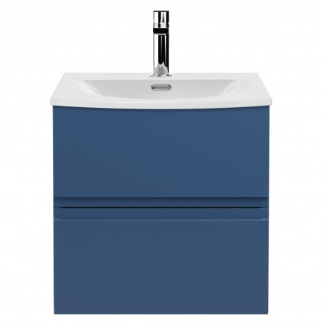 Urban 500mm Wall Hung 2 Drawer Vanity Unit & Curved Ceramic Basin - Satin Blue