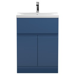 Urban 600mm Freestanding 2 Door & Drawer Vanity Unit & Mid-Edge Ceramic Basin - Satin Blue