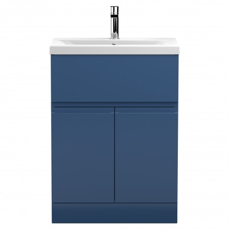 Urban 600mm Freestanding 2 Door & Drawer Vanity Unit & Mid-Edge Ceramic Basin - Satin Blue