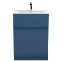 Urban 600mm Freestanding 2 Door & Drawer Vanity Unit & Minimalist Ceramic Basin - Satin Blue