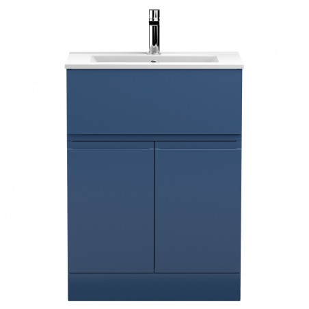 Urban 600mm Freestanding 2 Door & Drawer Vanity Unit & Minimalist Ceramic Basin - Satin Blue