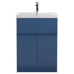 Urban 600mm Freestanding 2 Door & Drawer Vanity Unit & Thin-Edge Ceramic Basin - Satin Blue