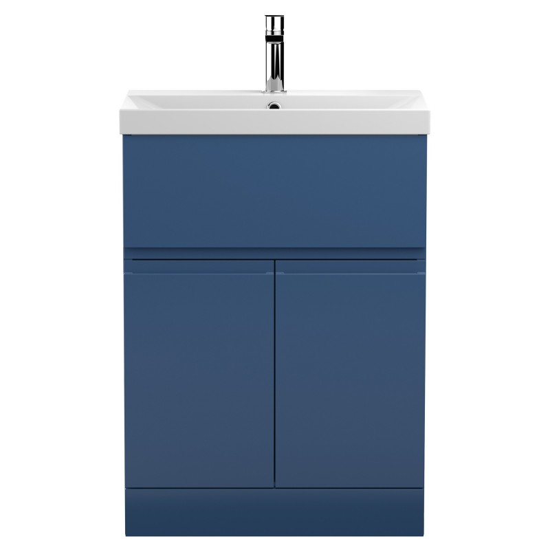 Urban 600mm Freestanding 2 Door & Drawer Vanity Unit & Thin-Edge Ceramic Basin - Satin Blue Urban 600mm Freestanding 2 Door & Drawer Vanity Unit & Thin-Edge Ceramic Basin - Satin Blue