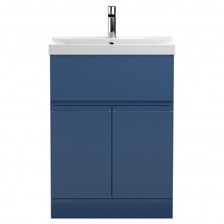 Urban 600mm Freestanding 2 Door & Drawer Vanity Unit & Thin-Edge Ceramic Basin - Satin Blue