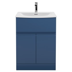 Urban 600mm Freestanding 2 Door & Drawer Vanity Unit & Curved Ceramic Basin - Satin Blue