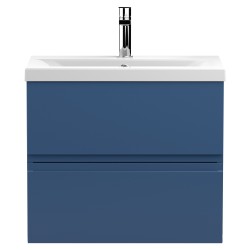 Urban 600mm Wall Hung 2 Drawer Vanity Unit & Mid-Edge Ceramic Basin - Satin Blue