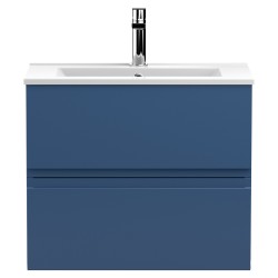 Urban 600mm Wall Hung 2 Drawer Vanity Unit & Minimalist Ceramic Basin - Satin Blue