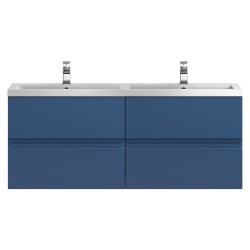 Urban 1200mm Wall Hung 4 Drawer Vanity & Double Polymarble Basin - Satin Blue