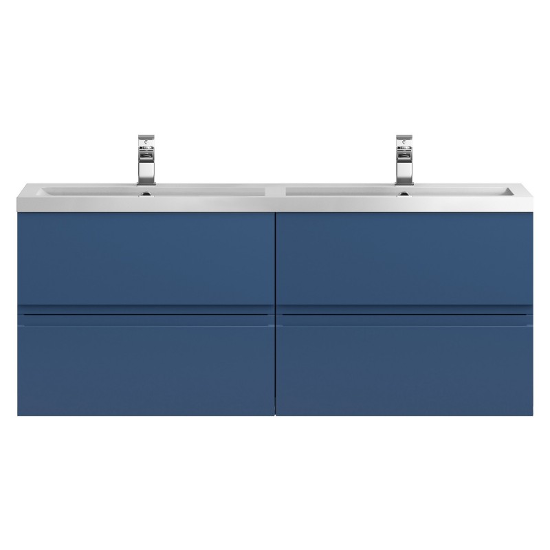 Urban 1200mm Wall Hung 4 Drawer Vanity & Double Polymarble Basin - Satin Blue Urban 1200mm Wall Hung 4 Drawer Vanity & Double Polymarble Basin - Satin Blue