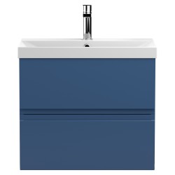 Urban 600mm Wall Hung 2 Drawer Vanity Unit & Thin-Edge Ceramic Basin - Satin Blue