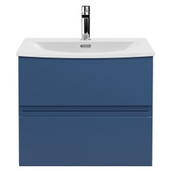 Urban 600mm Wall Hung 2 Drawer Vanity Unit & Curved Ceramic Basin - Satin Blue
