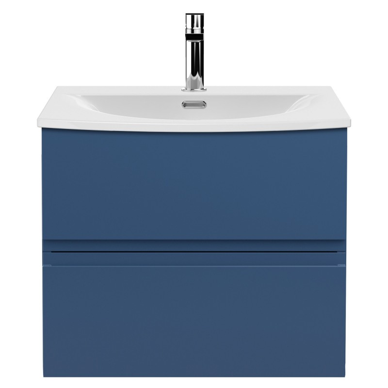 Urban 600mm Wall Hung 2 Drawer Vanity Unit & Curved Ceramic Basin - Satin Blue Urban 600mm Wall Hung 2 Drawer Vanity Unit & Curved Ceramic Basin - Satin Blue