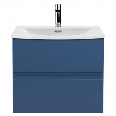 Urban 600mm Wall Hung 2 Drawer Vanity Unit & Curved Ceramic Basin - Satin Blue