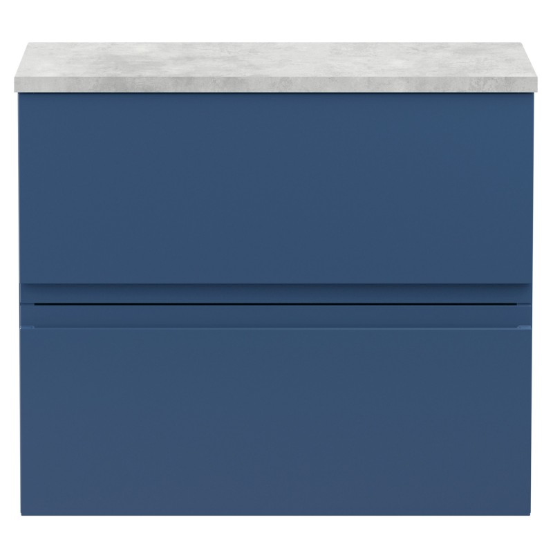 Urban 600mm Wall Hung 2 Drawer Vanity Unit & Bellato Grey Worktop - Satin Blue Urban 600mm Wall Hung 2 Drawer Vanity Unit & Bellato Grey Worktop - Satin Blue
