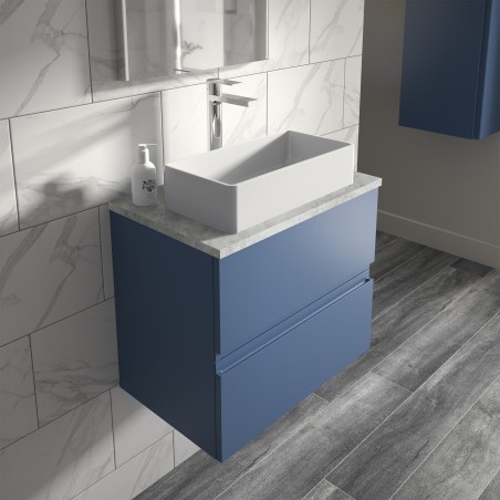 Urban 600mm Wall Hung 2 Drawer Vanity Unit & Bellato Grey Worktop - Satin Blue