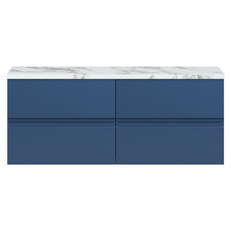 Urban 1200mm Wall Hung 4 Drawer Unit With Carrera Marble Laminate Worktop - Satin Blue