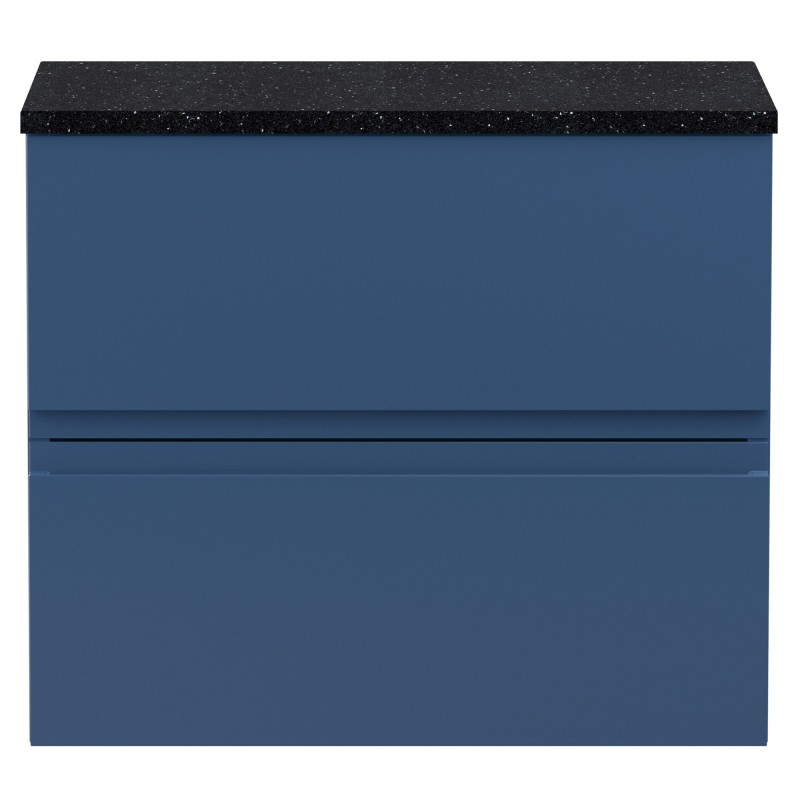 Urban 600mm Wall Hung 2 Drawer Vanity Unit & Sparkling Black Worktop - Satin Blue