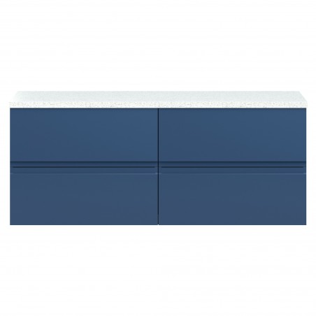 Urban 1200mm Wall Hung 4 Drawer Unit With White Sparkle Laminate Worktop - Satin Blue