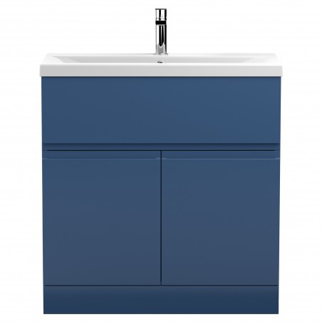 Urban 800mm Freestanding 2 Door Vanity Unit & Mid-Edge Ceramic Basin - Satin Blue