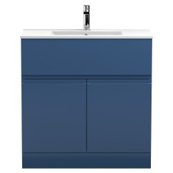 Urban 800mm Freestanding 2 Door Vanity Unit & Minimalist Ceramic Basin - Satin Blue