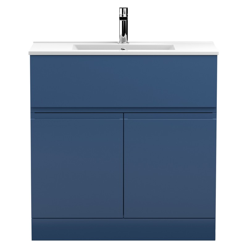 Urban 800mm Freestanding 2 Door Vanity Unit & Minimalist Ceramic Basin - Satin Blue Urban 800mm Freestanding 2 Door Vanity Unit & Minimalist Ceramic Basin - Satin Blue