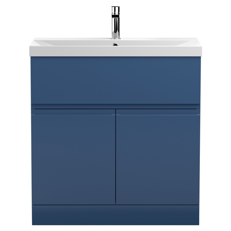 Urban 800mm Freestanding 2 Door Vanity Unit & Thin-Edge Ceramic Basin - Satin Blue Urban 800mm Freestanding 2 Door Vanity Unit & Thin-Edge Ceramic Basin - Satin Blue