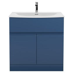 Urban 800mm Freestanding 2 Door Vanity Unit & Curved Ceramic Basin - Satin Blue