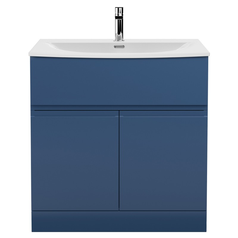 Urban 800mm Freestanding 2 Door Vanity Unit & Curved Ceramic Basin - Satin Blue Urban 800mm Freestanding 2 Door Vanity Unit & Curved Ceramic Basin - Satin Blue
