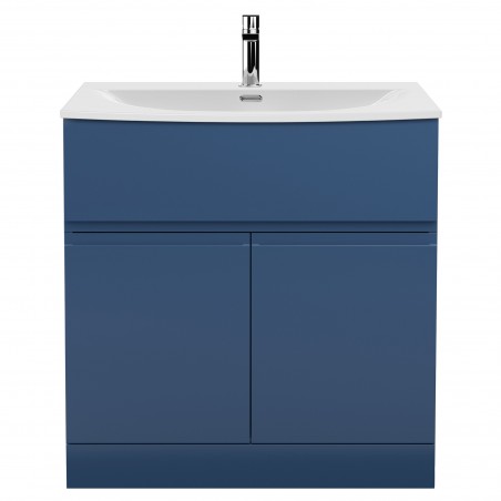 Urban 800mm Freestanding 2 Door Vanity Unit & Curved Ceramic Basin - Satin Blue