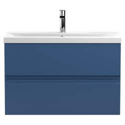 Urban 800mm Wall Hung 2 Drawer Vanity Unit & Mid-Edge Ceramic Basin - Satin Blue