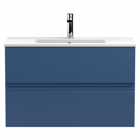 Urban 800mm Wall Hung 2 Drawer Vanity Unit & Minimalist Ceramic Basin - Satin Blue