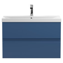 Urban 800mm Wall Hung 2 Drawer Vanity Unit & Thin-Edge Ceramic Basin - Satin Blue